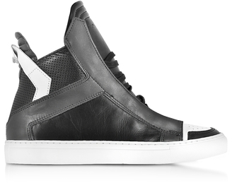 Ylati Zeus Black, Dark Grey and White Leather High Top Sneaker