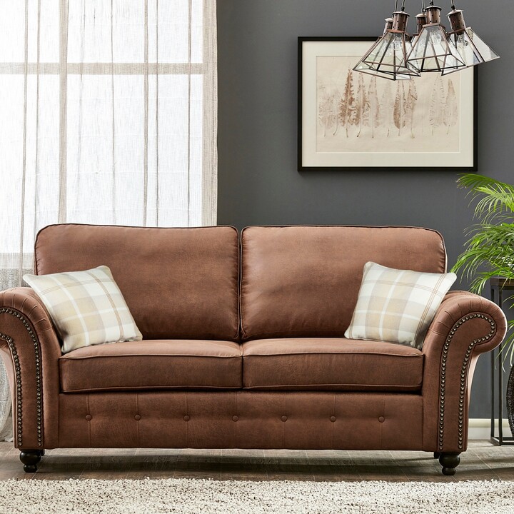 SofasWorld Collection Oakland Soft Faux Leather 3 Seater Sofa Brown