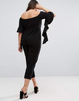 ASOS Curve Bardot Jumpsuit With Ruffle Sleeve Detail