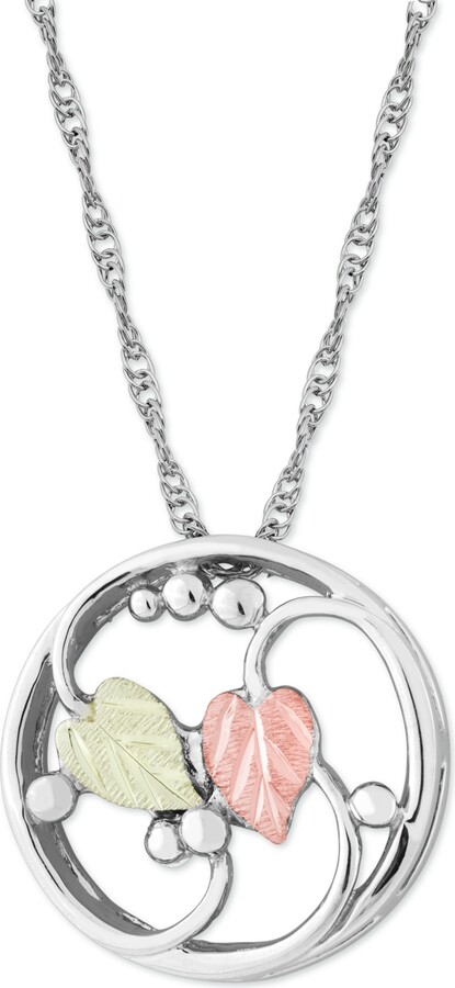 Black Hills Gold Circle Pendant 18" Necklace in Sterling Silver with 12K Rose and Green Gold