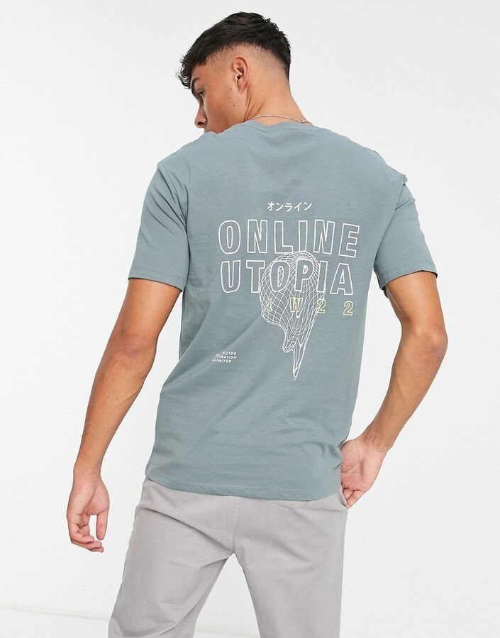 Jack and Jones Core digital back print T-shirt in blue - ShopStyle