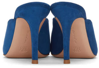 Gianvito Rossi Blue Suede Paige Kitten Mules