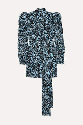 SOLACE London Marne Printed Plisse-chiffon Mini Dress - Sky blue