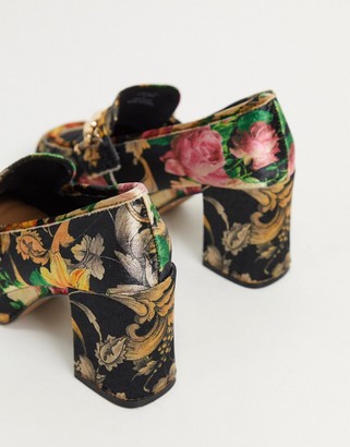 ASOS DESIGN Selina platform mid-heeled loafers in velvet jacquard