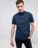 Thumbnail for your product : Farah Foliot Slim Fit Polo With Ditsy Print In Blue