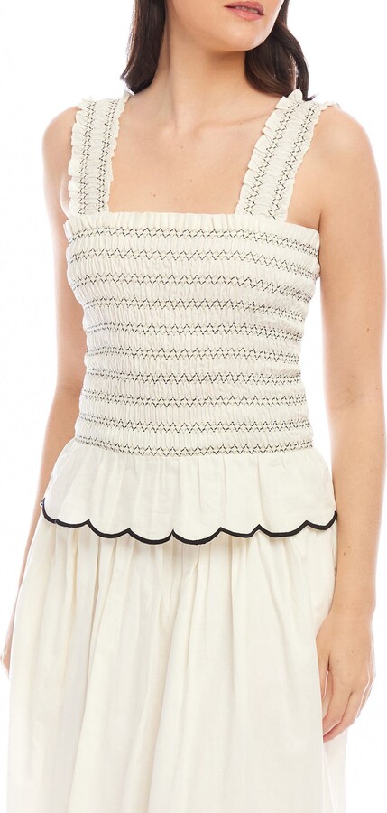 Fifteen-Twenty Elliot Smocked Cotton Peplum Camisole
