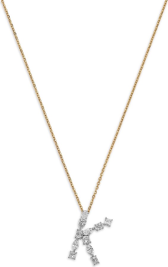 Bloomingdale's Fine Collection Luxe Collection Certified Mixed Cut Lab Grown Diamond Initial Pendant Necklace in 14K White & Yellow Gold 0.5 tcw