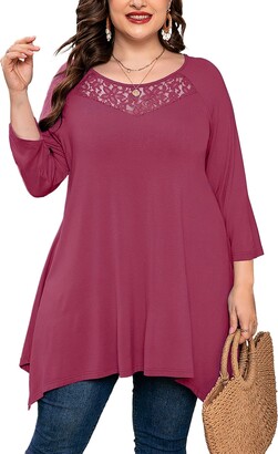 AusLook Plus Size Tunic for Women 3/4 Sleeve Shadow Rose 3X Lace