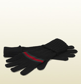 Thumbnail for your product : Gucci Black Wool Gloves With Web