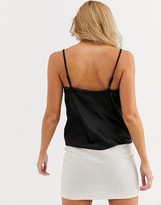 Thumbnail for your product : Miss Selfridge cami with lace trim in black
