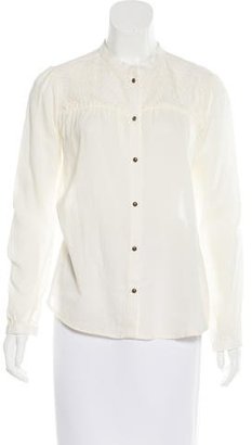 Anine Bing Lace-Accented Button-Up Top