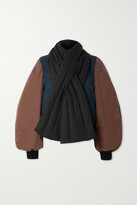 Thumbnail for your product : Loewe Scarf-detailed Leather-trimmed Quilted Padded Cotton Bomber Jacket - Navy