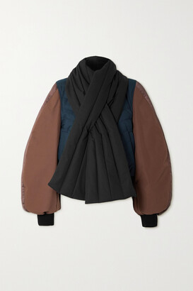 Loewe Scarf-detailed Leather-trimmed Quilted Padded Cotton Bomber Jacket - Navy