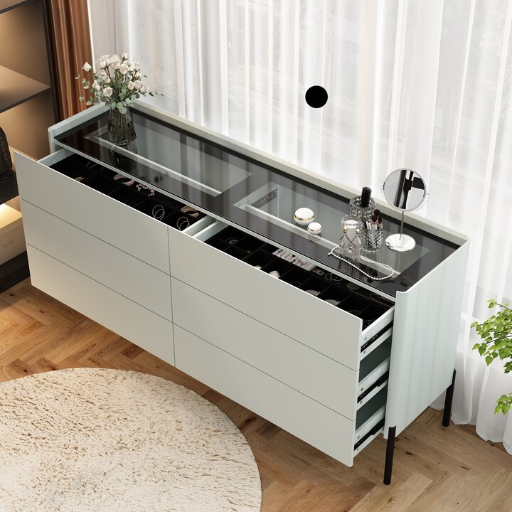 FAMAPY Glass Top Drawer System Dresser Sleek and Functional Bedroom