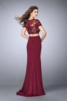 Thumbnail for your product : La Femme La Femme Short Sleeve Lace Crop Top and Jersey Skirt Prom Dress 23912