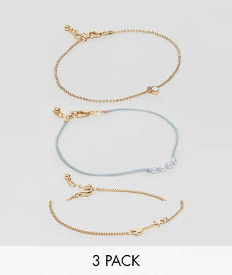 ASOS Pack of 3 Pearl and Arrow Charm Anklets