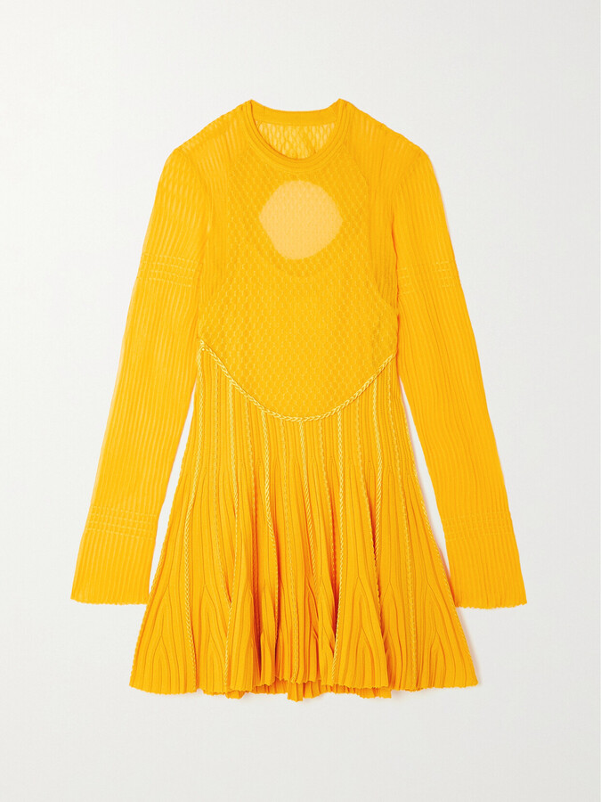 Givenchy Cutout Pleated Knitted Mini Dress - Yellow