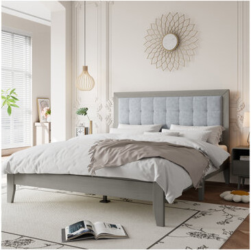 Hokku Designs Wood Platform Upholstered Headboard Bed