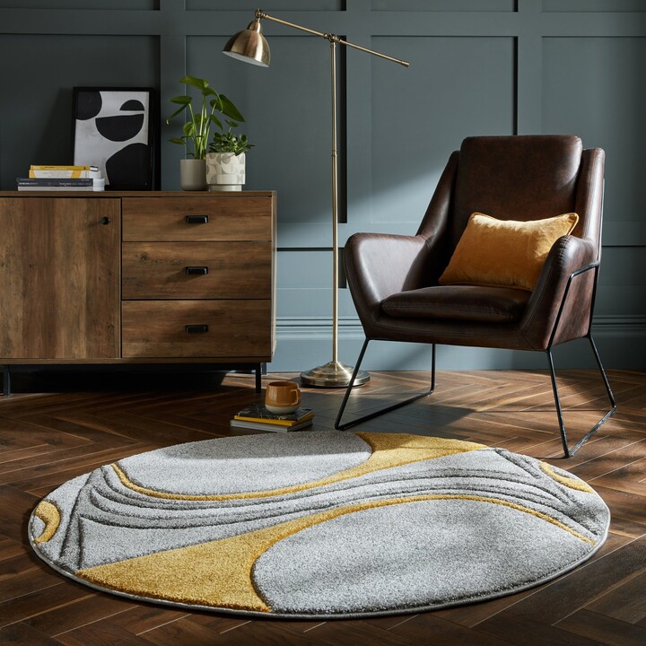 Dunelm Mirage Round Rug Yellow and Grey ShopStyle
