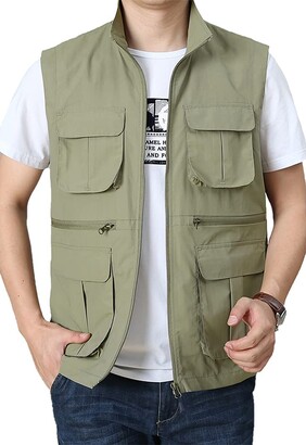 Panegy Men's Fashionable Gilet Outdoor Vest Fishing Waistcoat with  Multi-Pockets Olive Green Size 3XL - ShopStyle Jackets