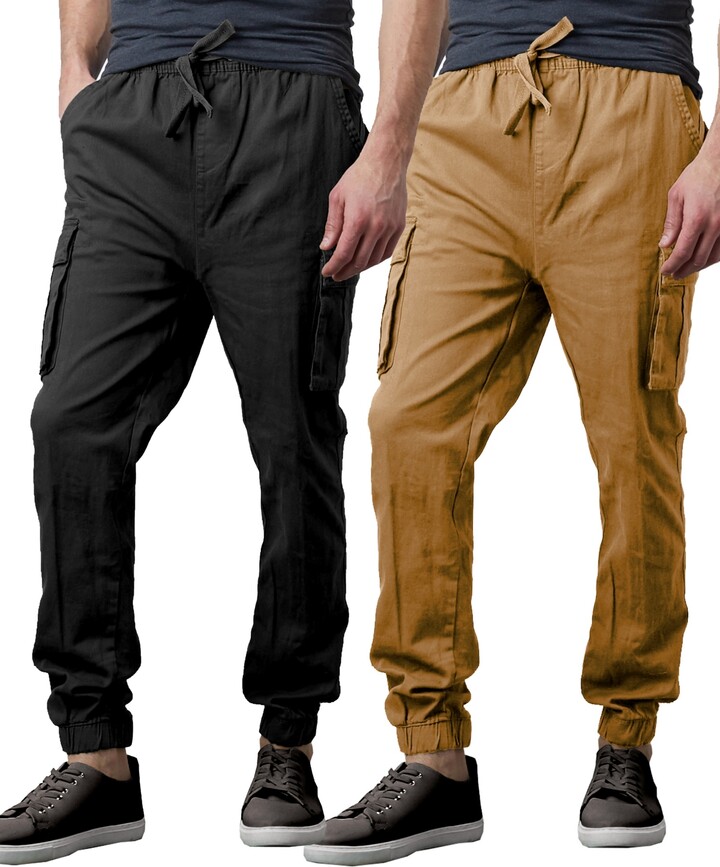 Galaxy By Harvic Men's Slim Fit Stretch Cargo Jogger Pants, Pack of 2 - Black, Timber