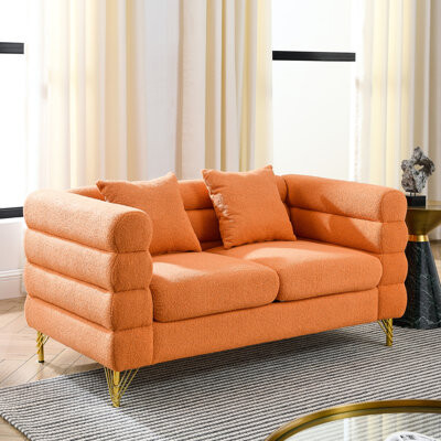 Latitude Run 60Inch 2 Seater Sectional - Orange Fabric Living Room Bedroom Office Soft Pillows Streamline Modern Design Construction Room Sectional Deep Se