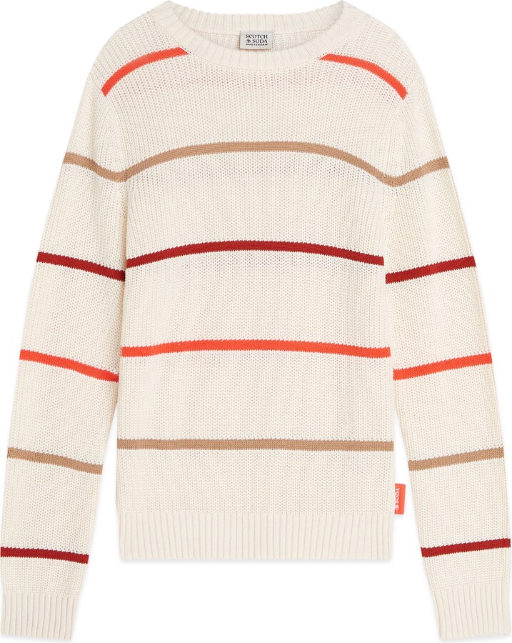 Kids' Stripe Crewneck Cotton Blend Sweater