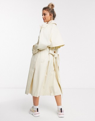 ASOS DESIGN longline trench coat with statement buttons in cream