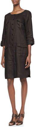 Go Silk Plus Size Linen Pocket-Front Shirtdress