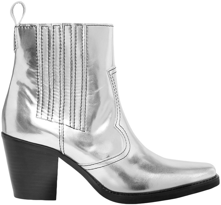 Ganni Callie Metallic Leather Ankle Boots - ShopStyle