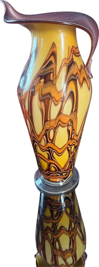 1stDibs Mid-century Modern Essie Zareh Orange And Burgundy Layered Bijan Art Glass Vase