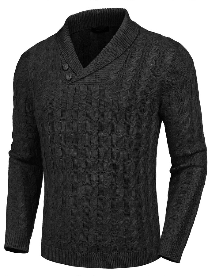 COOFANDY Men's Shawl Collar Sweater Knitted Slim Fit Stylish Long