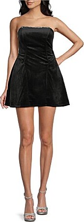 B. Darlin Strapless Rhinestone Trim Lace Up Bow Back Dress