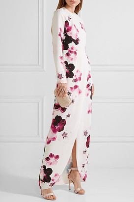 Elie Saab Wrap-effect Floral-print Crepe Gown - White