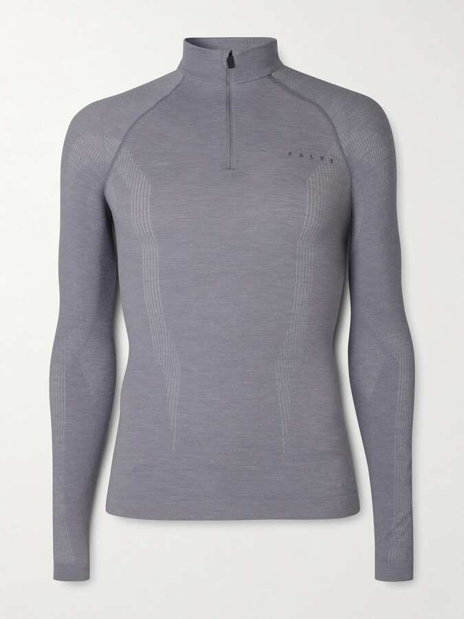 Falke Printed Virgin Wool-Blend Jersey Half-Zip Ski Base Layer