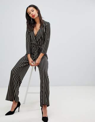 Y.A.S Tall stripe wrap jumpsuit with wide leg