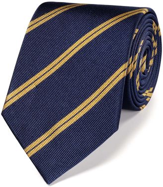 Charles Tyrwhitt Navy and gold silk classic double stripe tie