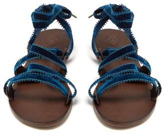 Álvaro González Arpia Wraparound Velvet Sandals - Womens - Blue