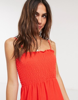 Topshop shirred mini dress with flippy hem in red