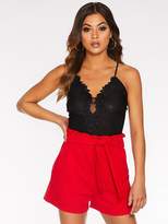 Thumbnail for your product : Quiz Scuba Crepe Paperbag Belted Shorts - Red