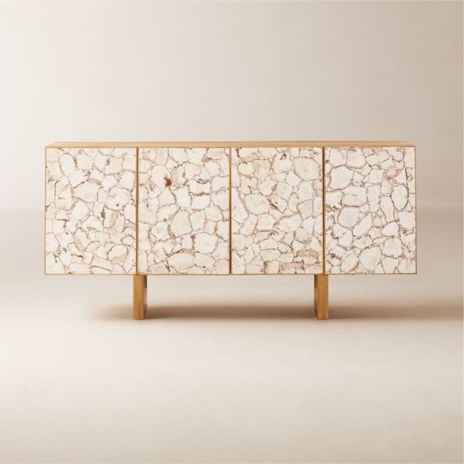 Lina 64 Stone and White Oak Wood Credenza