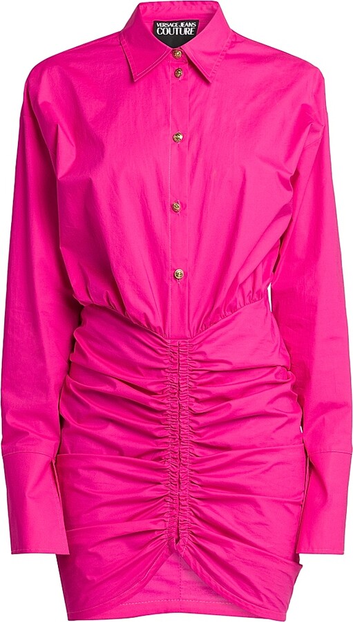 Versace Jeans Couture Women's Stretch Cotton Ruched Mini Shirtdress - Flamingo - Size 0