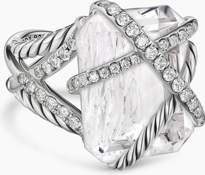 David Yurman Cable Wrap Ring in Sterling Silver with Crystal and Diamonds | Women's | Size 5.5