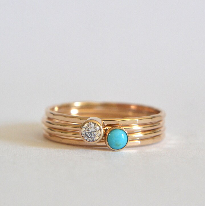 Etsy Gold Turquoise Ring Silver Ring Gold Dainty & Cz