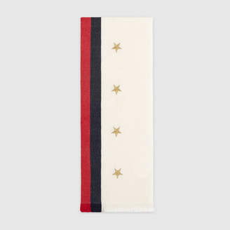 Gucci Web wool cashmere scarf with stars