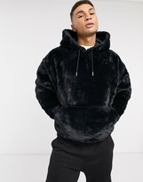 Thumbnail for your product : ASOS DESIGN oversized faux fur hoodie in black
