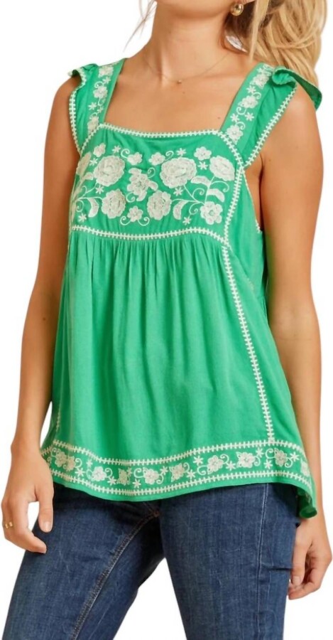 ANDREE BY UNIT Find You Again Embroidered Tank In Green