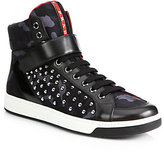Thumbnail for your product : Prada Nylon Studded High-Top Sneakers