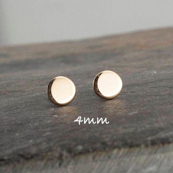 Etsy 14K Solid Gold Studs 4mm Sterling Silver Post Earrings Stud Polka Dot Circle Studs