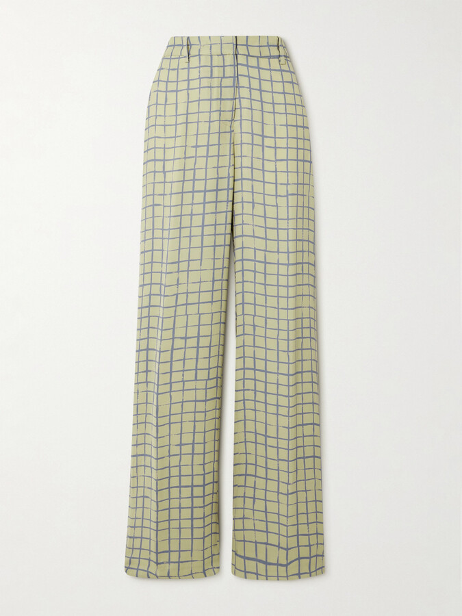 Dries Van Noten - Checked Crepe Straight-leg Pants - Green